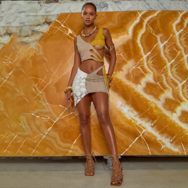 Casual Patchwork High Waist Knitting Skirt