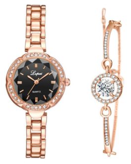 Casual Quartz Rhinestone Bracelet and Wrist Watch Set