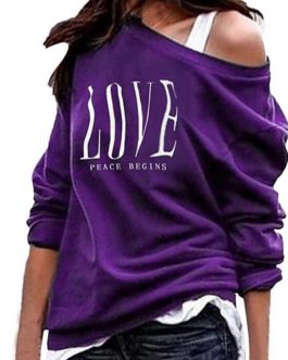 Casual Sexy One Off Shoulder Love Letter Print Sweatshirt