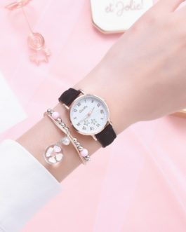 Casual Star Pattern Leather Bracelet and Wrist Watch Set