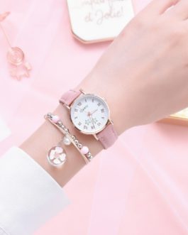 Casual Star Pattern Leather Bracelet and Wrist Watch Set