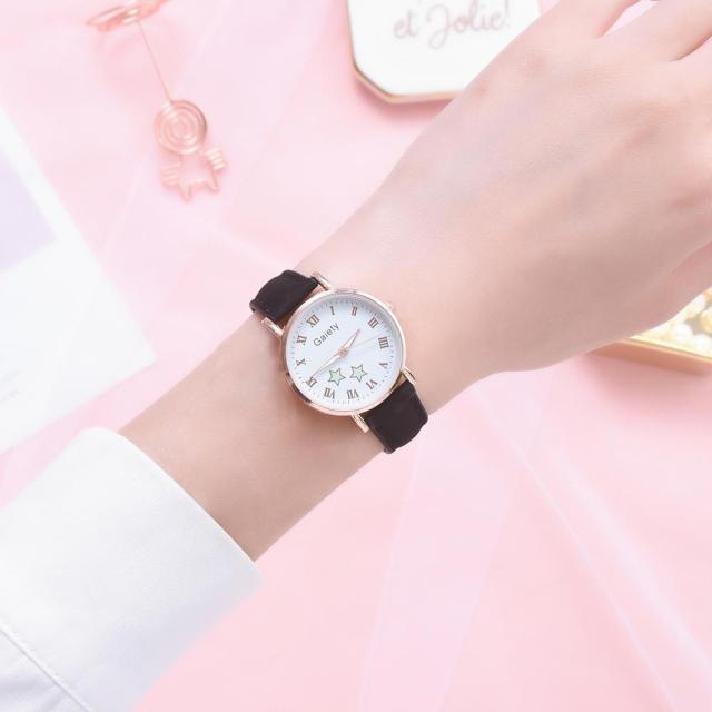 Casual Star Pattern Leather Small Dial Quartz Wrist Watch