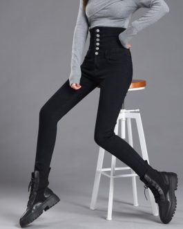 Casual Tight Bandage High Waist Buttons Stretch Pants