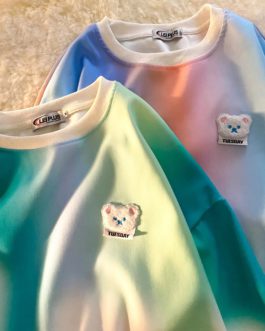 Chic Tie Dye Sweatshirt Embroidery Korean Fashion Tops