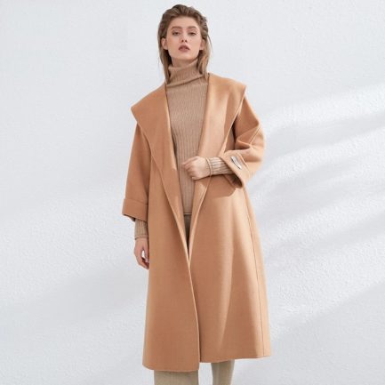 Elegant Long Woolen Back Split Overcoat With Belt Casual Coat - Power ...