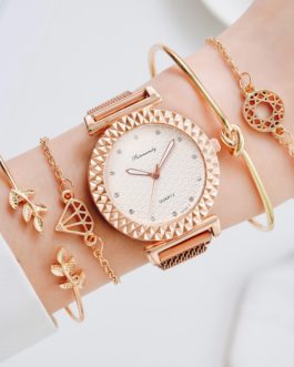 Elegant Magnet Diamond Quartz Bracelet And Wrist Watch Set