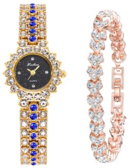 Elegant Rhinestone Round Shape Luxury Quartz Diamond Wrist Watches Bracelet Set