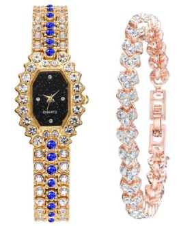 Elegant Rhinestone Square Shape Luxury Quartz Diamond Wrist Watches Bracelet Set