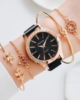 Elegant Rhinestone Unique Dial Quartz Wrist Watch Bracelet Set