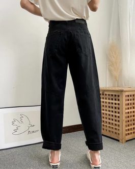 Fashion High Waist Loose Pockets Solid Cargo Pants