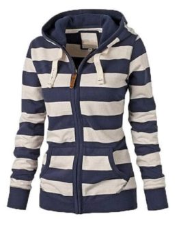 Fashion Striped Hoodies Fleece Sweatshirts Jacket