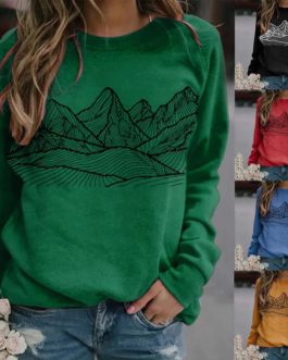 Graphic Mountain Print O Neck Sweatshirts