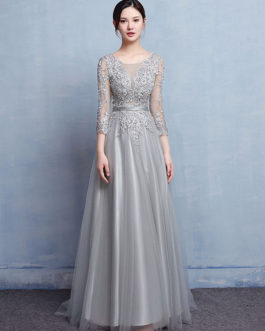 Lace Applique Beading Illusion Wedding Guest Dresses With Train