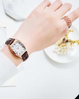 Leather Strap Oval Quartz Clock Wrist Watch