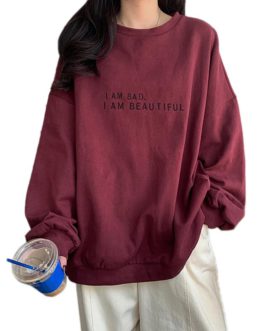 Letters Print O Neck Pullovers Sweatshirts