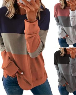 Long Sleeve Top O-neck Sweatshirt Casual Patchwork Pullover