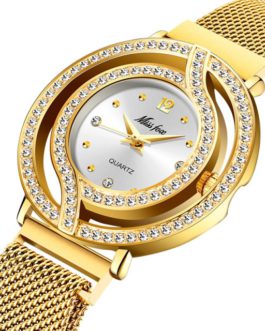Luxury Bling Diamond Waterproof Stainless Steel Wristwatch