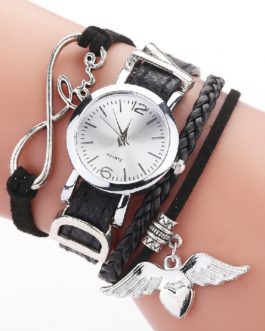 Luxury Heart Pendant Leather Belt Quartz Wrist Watch