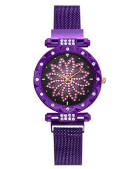 Mesh Magnet Buckle Flower Luxury Rhinestone Quartz Watch
