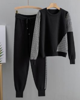 O Neck Pullover + Knitted Long Harem Pants Set Sweater
