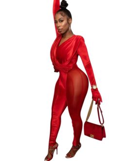 Patchwork Party Club Wear Sexy Jumpsuit