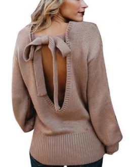 Sexy Back Bow Tie Casual Knitted Top Sweaters
