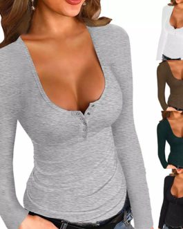 Sexy Long Sleeve Round Neck Base Top T-shirts