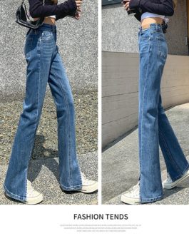 Sexy Thin Split High Waist Draping Jeans