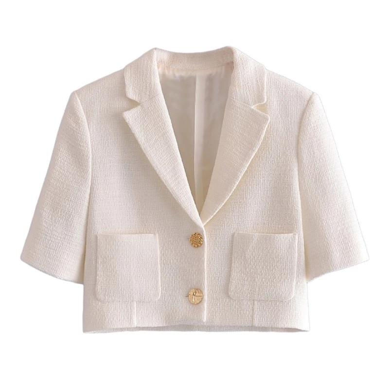 Solid Color Tweed Cropped Blazer Office Lady Jacket