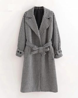 Vintage Houndstooth Batwing Sleeve Elegant Wool Coat