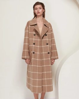 Vintage Plaid Woolen Double Breasted Fashion Overcoat
