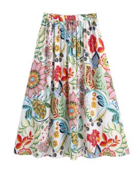 Casual A Line Vintage Floral Printed Midi Skirts
