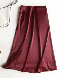 Elegant A Line Side Zipper Satin Solid Party Skirt