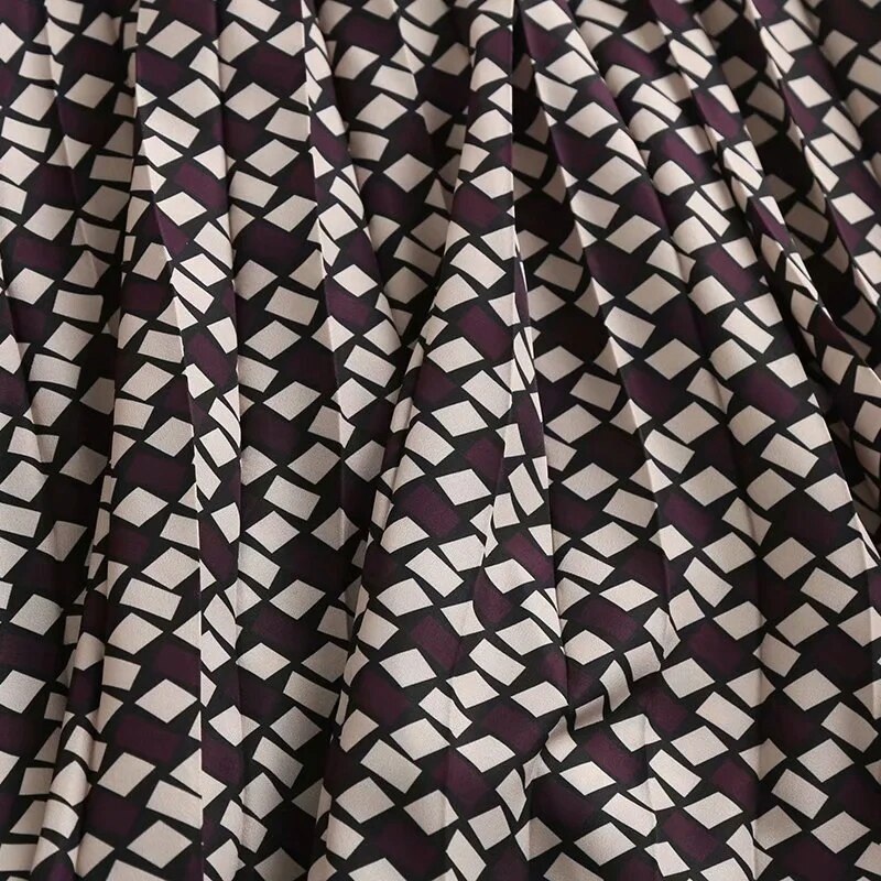 Elegant Geometric Print Vintage Pleated Midi Skirt - Power Day Sale