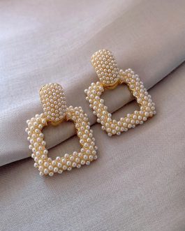 Elegant Pearl Geometric Square Dangle Earrings