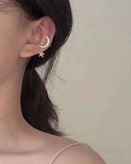 Elegant Rhinestone Star Moon Clip Earrings