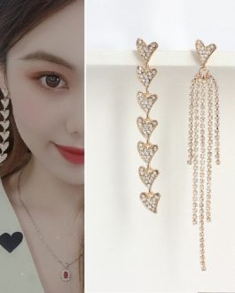 Korean Shiny Heart Crystal Drop Earrings
