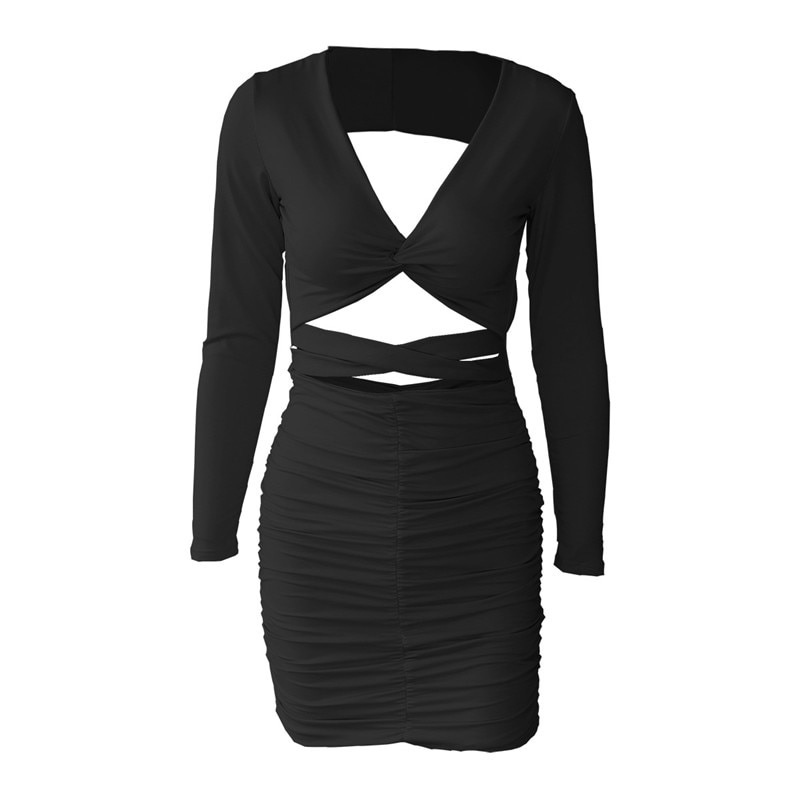 Ruched Hollow Out Partywear Dress - Power Day Sale