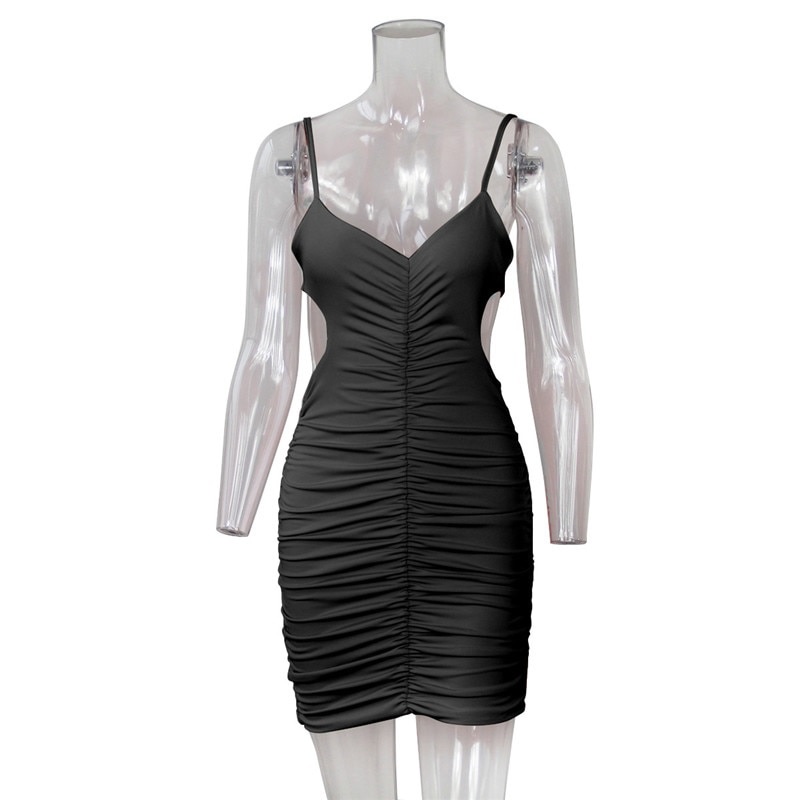 Ruched Hollow Out Streetwear Dress - Power Day Sale