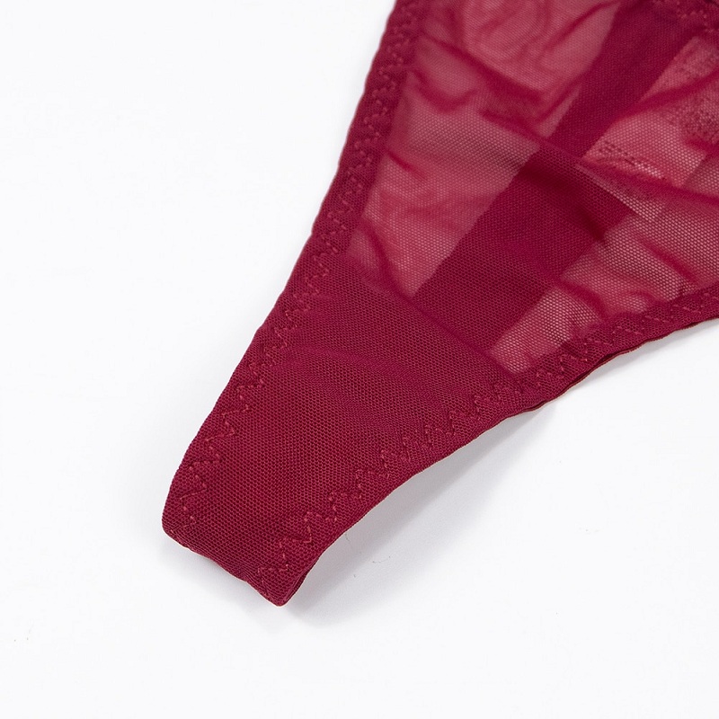 Sexy Hollow Yarn Thong Unlined Bra Underwear Set - Power Day Sale