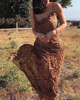 Sexy V Neck Leopard Maxi Dress