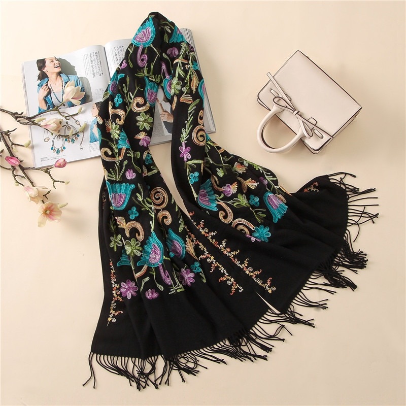 Casual Embroidery Thick Warm Scarf - Power Day Sale