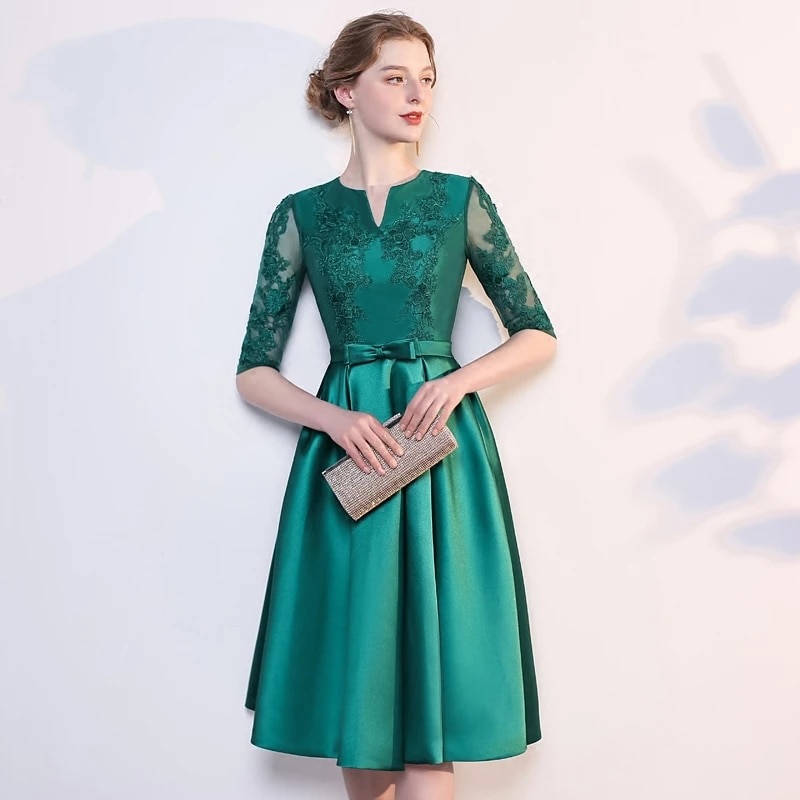 New Emerald Short Lace Half Sleeve Long Dress - Power Day Sale