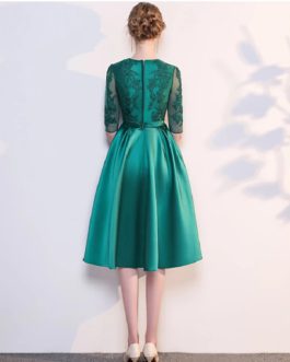 New Emerald Short Lace Half Sleeve Long Dress
