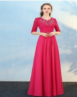 New Half Sleeve Elegant Embroidery Bridesmaid Prom Party Gown