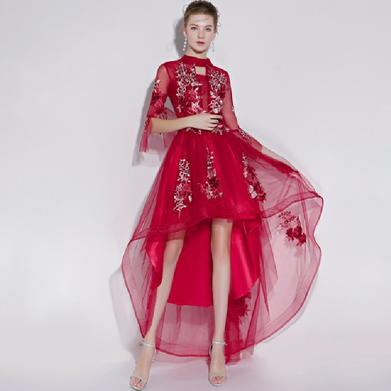 New High Low Emboridery Evening Party Prom Gown