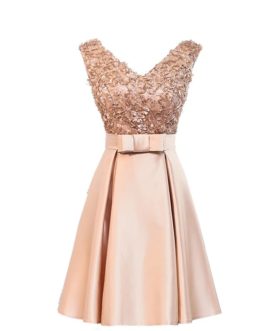 Short Lace V-Neck Bridesmaid Prom Party Dress