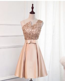 Short Lace Embellishment Bridesmaid Prom Party Dress