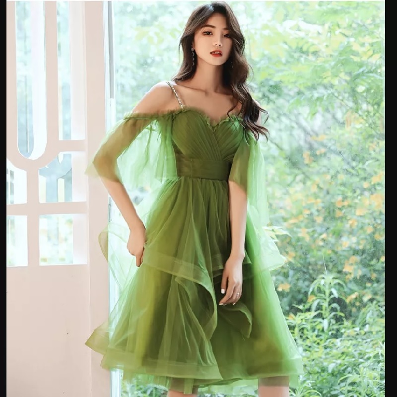 Ruffles Short Butterfly Sleeve Emerald Homecoming Dress - Power Day Sale