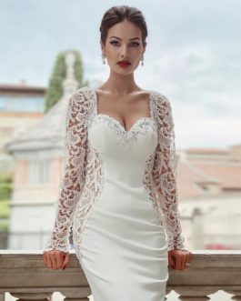Sexy Hollow Out Wedding Long Sleeve Maxi Dress